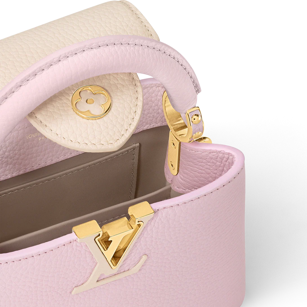 Louis Vuitton Capucines Mini Bag in Rose Grained Leather and Gold Hardware 22 cm