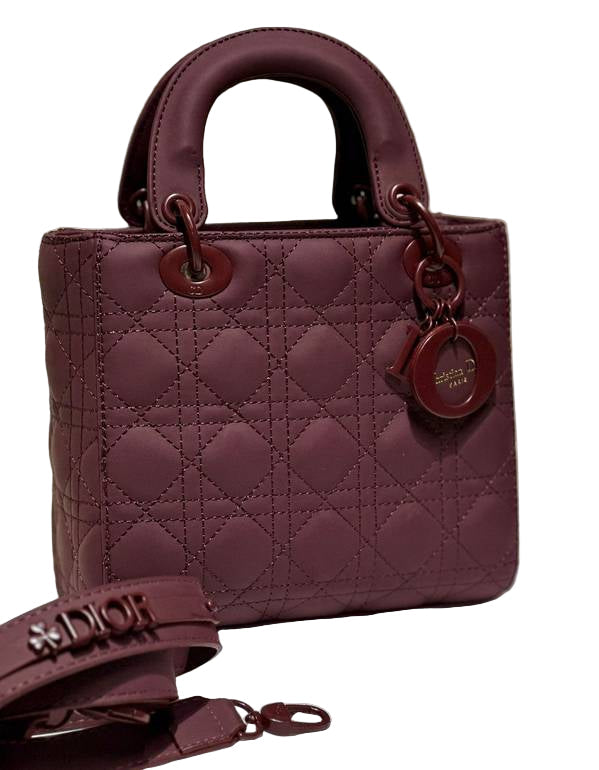 Dior Lady Dior Medium Bag in Matte Burgundy Cannage Calfskin with Black Hardware 20 cm