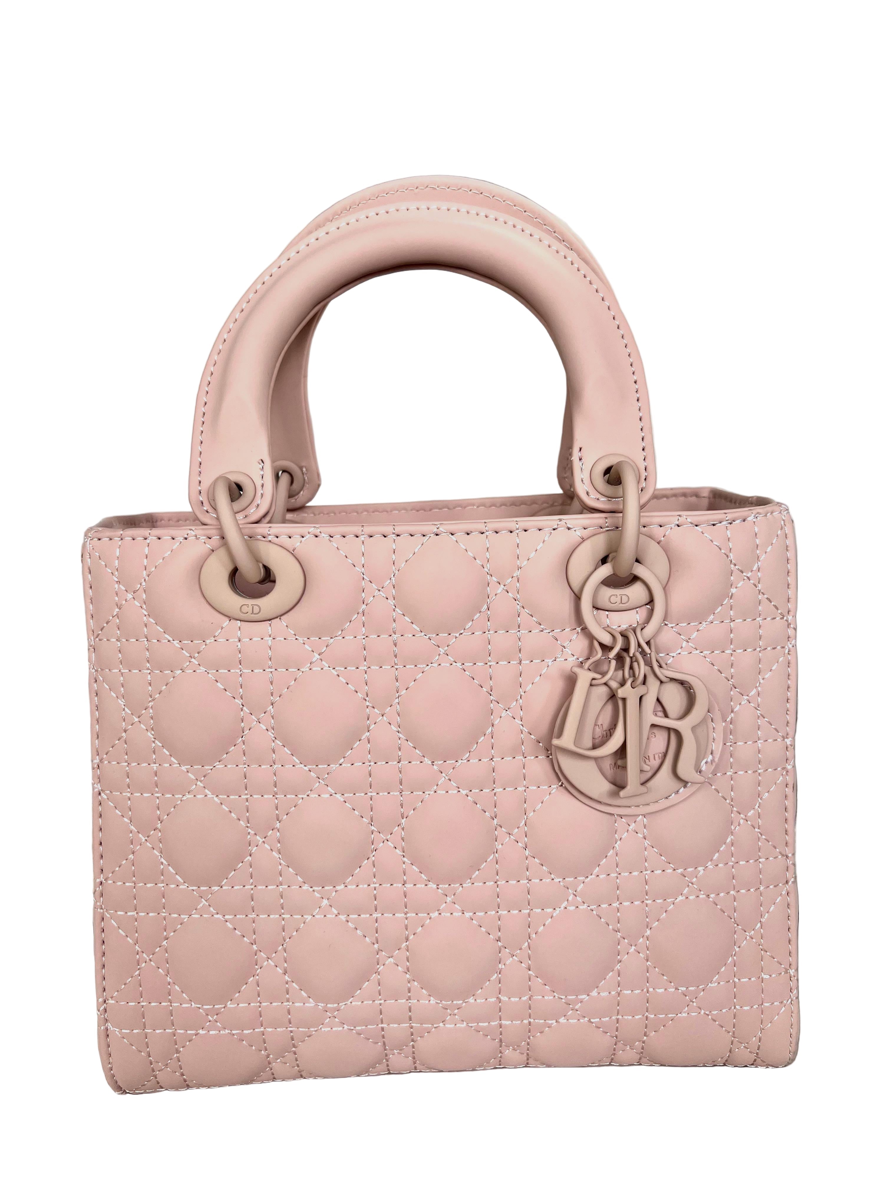 Dior Lady Dior Medium Bag in Matte Rose Cannage Calfskin with Black Hardware 20 cm