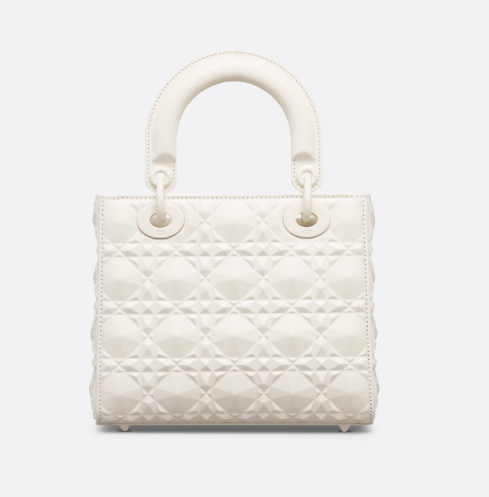 Dior Lady Dior Medium Bag in Matte White Cannage Calfskin with Black Hardware 20 cm