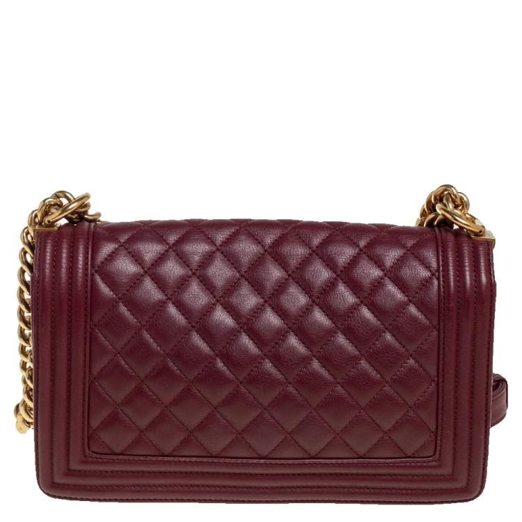 Chanel Boy Bag in burgundy Quilted Lambskin with Gold Hardware