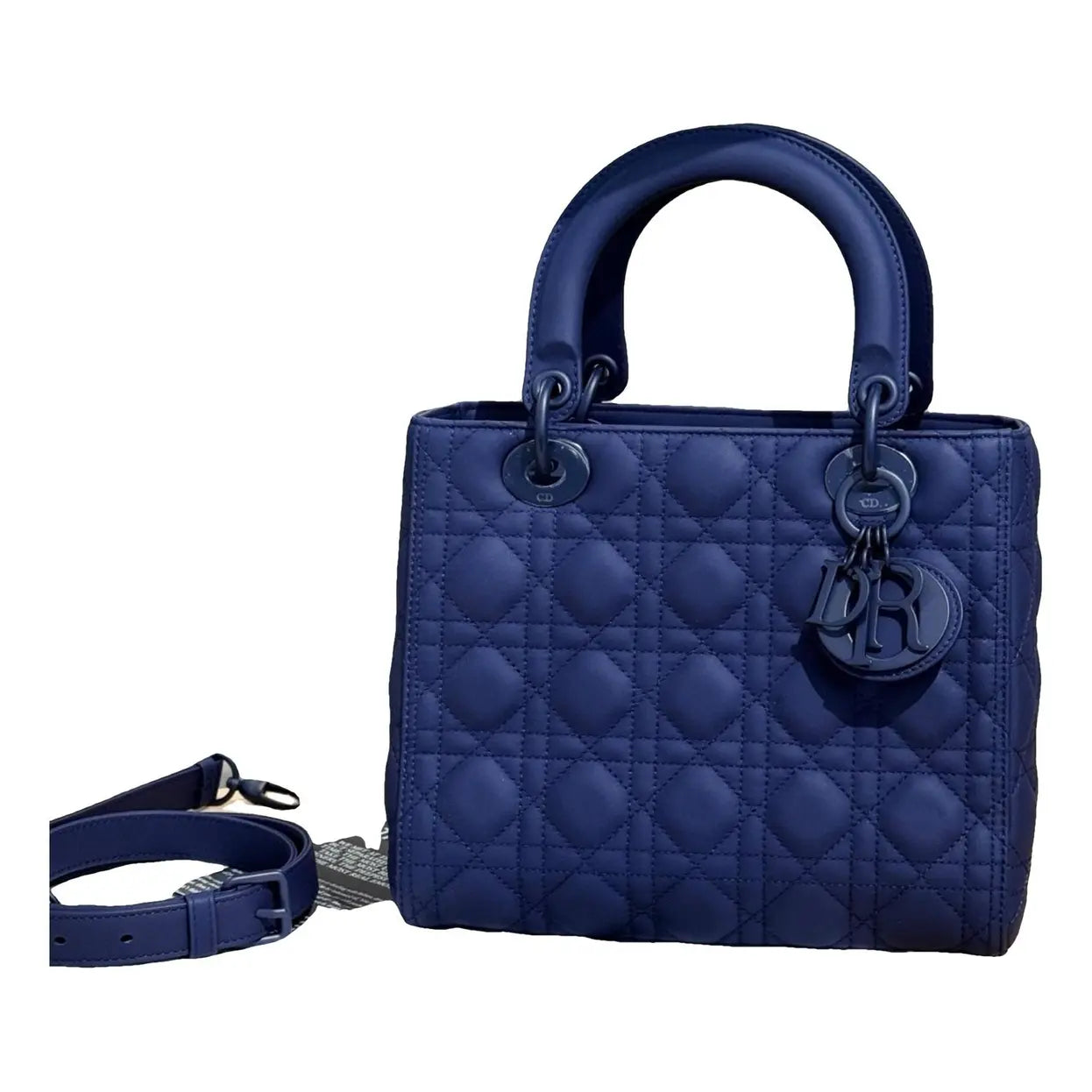 Dior Lady Dior Medium Bag in Matte Blue Cannage Calfskin with Black Hardware 20 cm