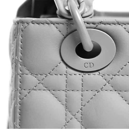 Dior Lady Dior Medium Bag in Matte White Cannage Calfskin with Black Hardware 20 cm