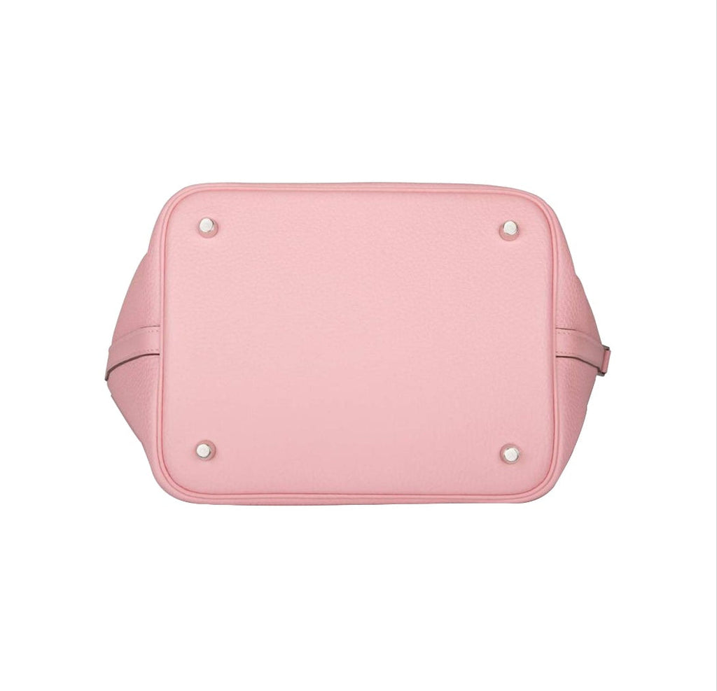 Hermes Picotin Style Bucket Bag in Rose Grained Leather with Silver Lock