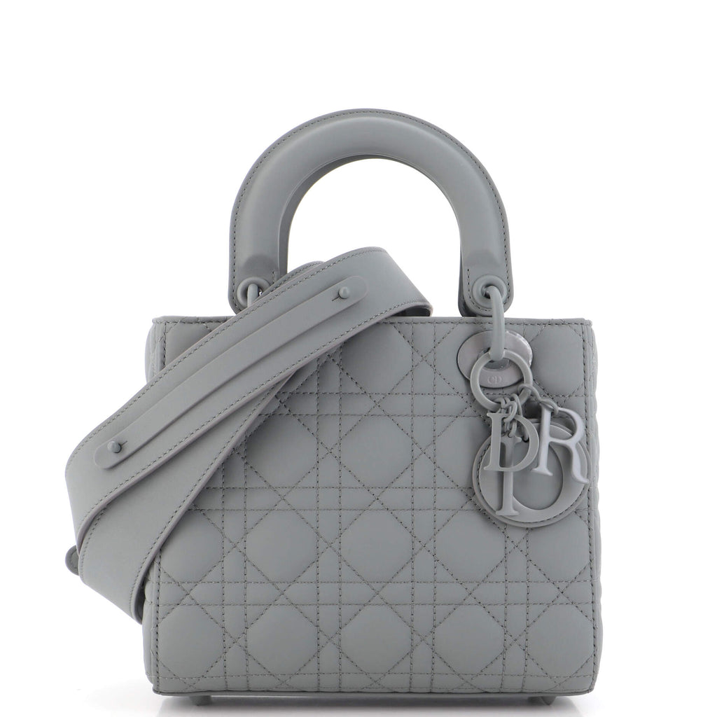 Dior Lady Dior Medium Bag in Matte Grey Cannage Calfskin with Black Hardware 20 cm
