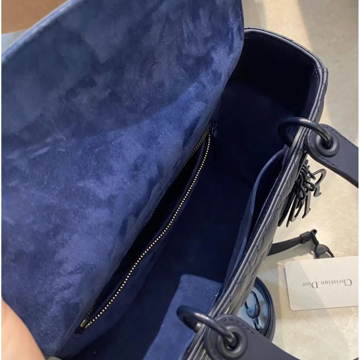 Dior Lady Dior Medium Bag in Matte Blue Cannage Calfskin with Black Hardware 20 cm