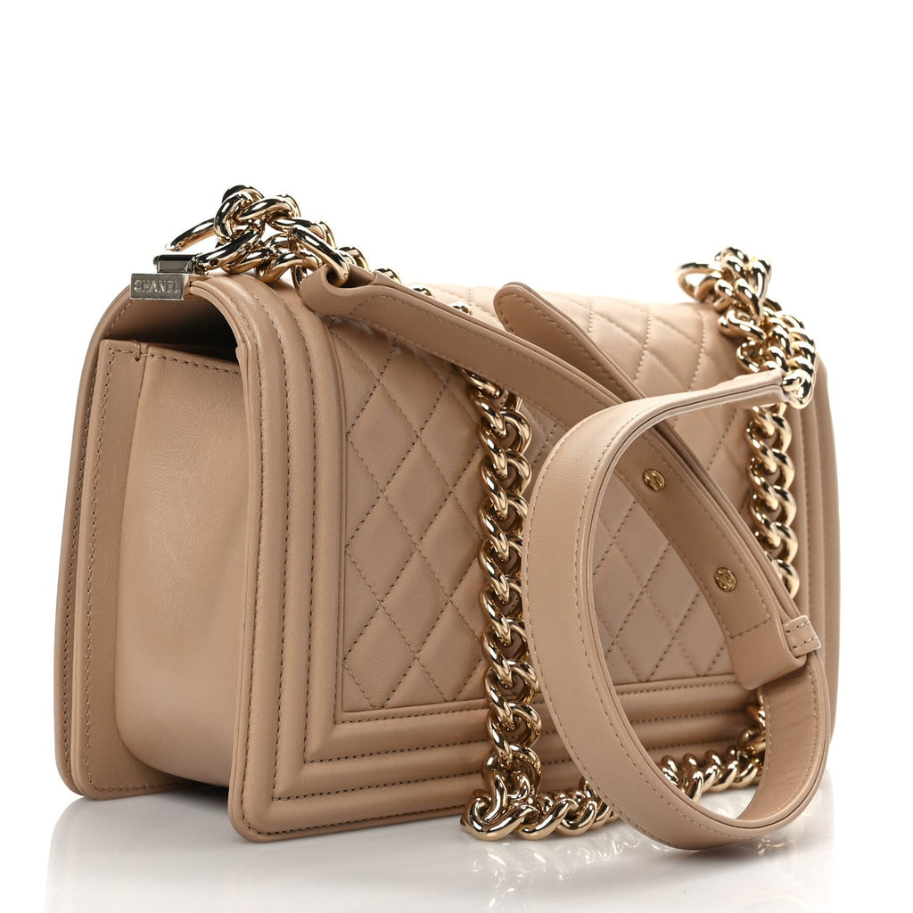 Chanel Boy Bag in Gold Quilted Lambskin with Gold Hardware