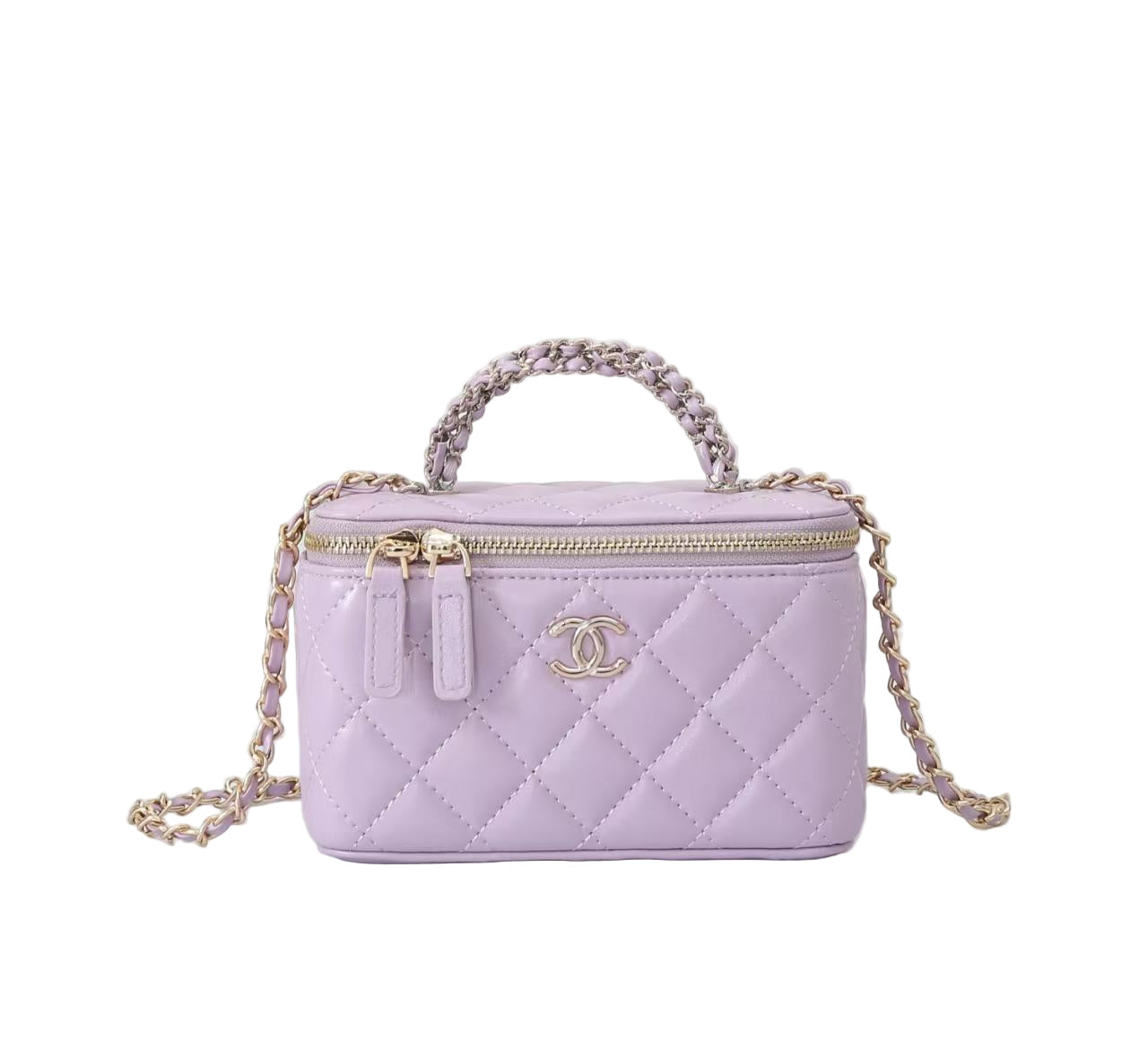 Chanel Vanity Case in Light Lavender Quilted Lambskin with Gold Hardware 17 cm