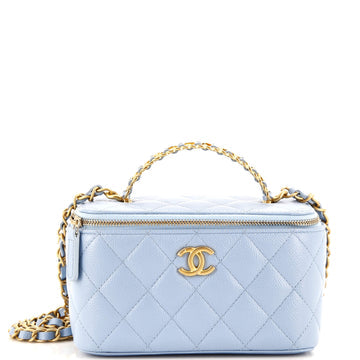 Chanel Vanity Case in Light Blue Quilted Lambskin with Gold Hardware 17 cm
