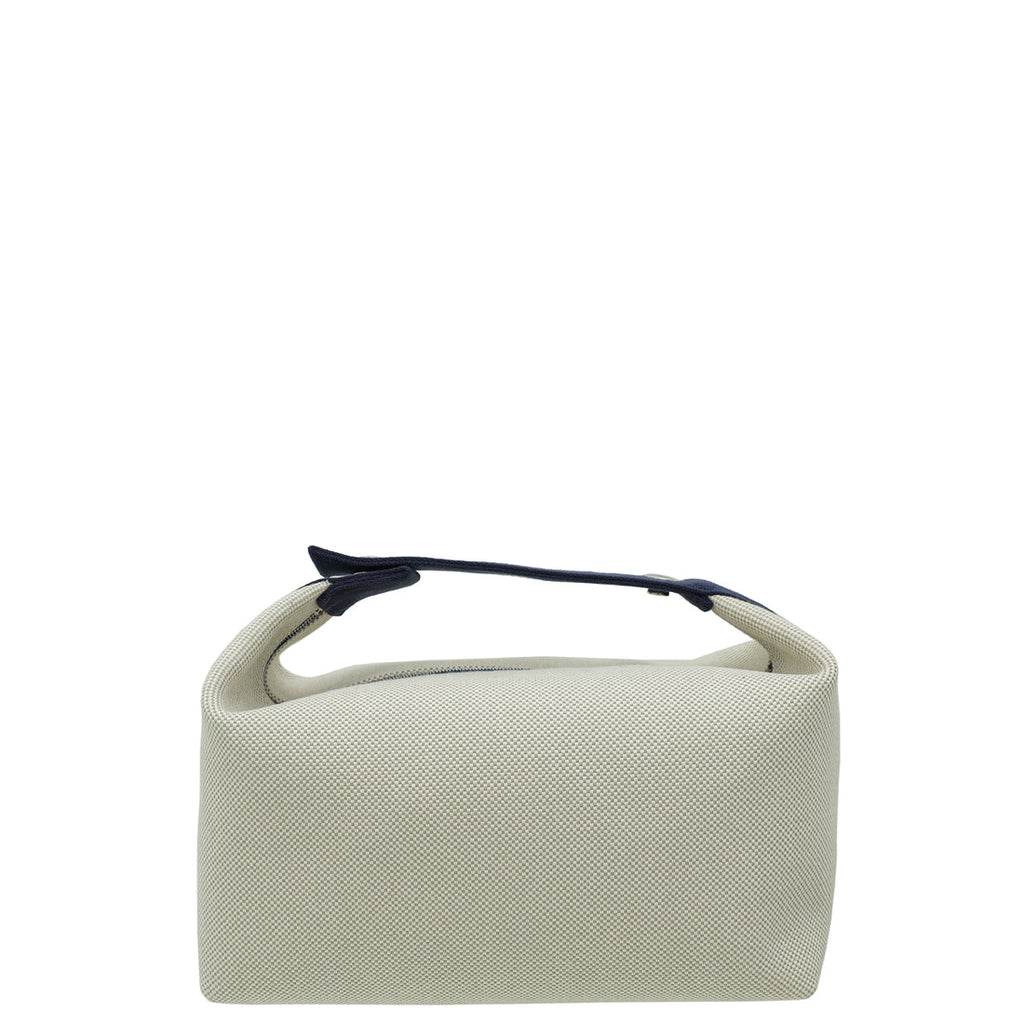 Hermes Bride à brac cloth vanity case in beige Canvas with black Handle 22 cm