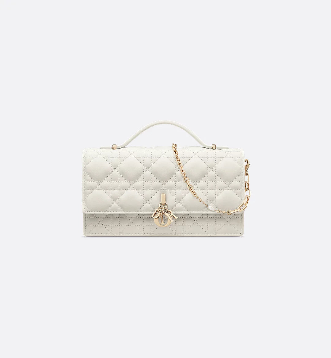Dior Lady Dior Top Handle Bag in White Quilted Lambskin with Gold Hardware – 20 cm