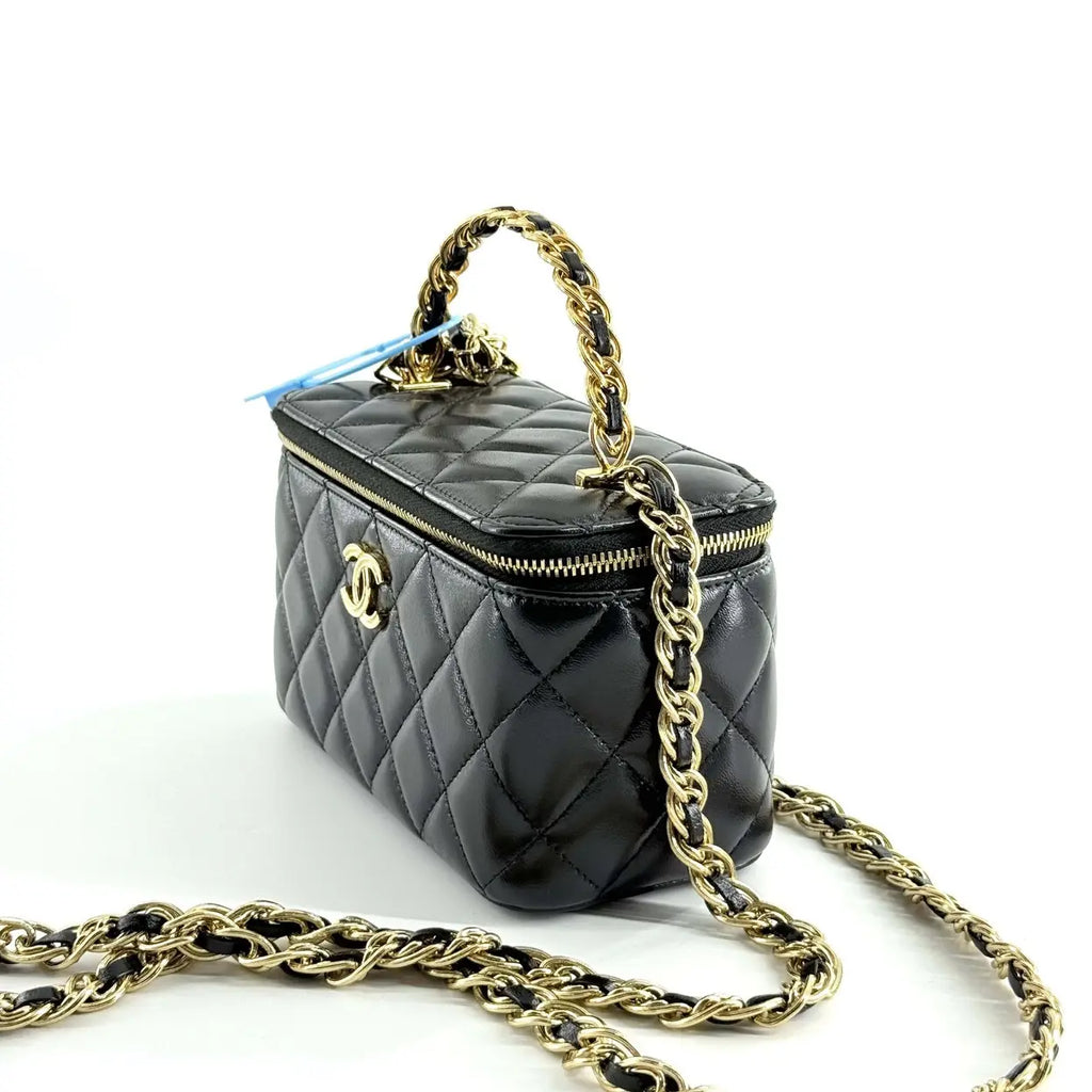 Chanel Vanity Case in Black Patent Leather Lambskin with Gold Hardware 17 cm