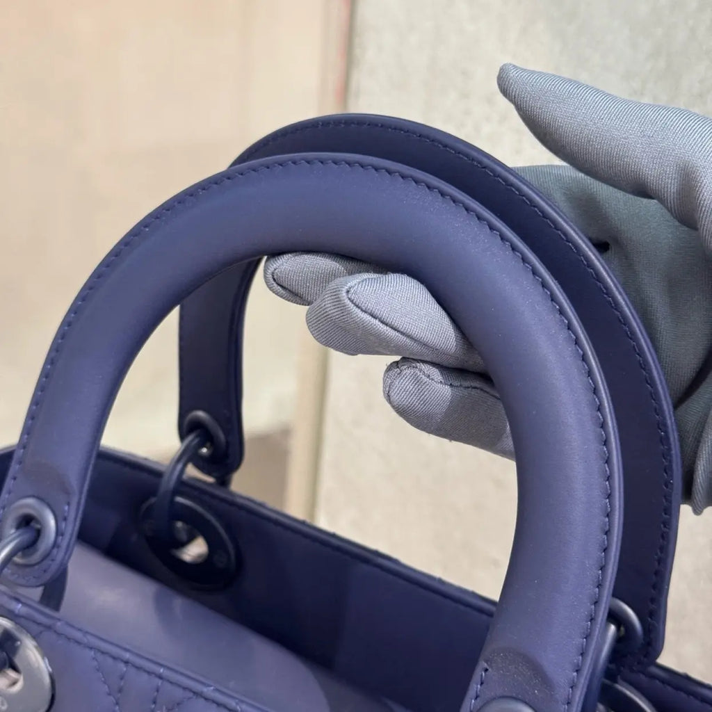Dior Lady Dior Medium Bag in Matte Blue Cannage Calfskin with Black Hardware 20 cm