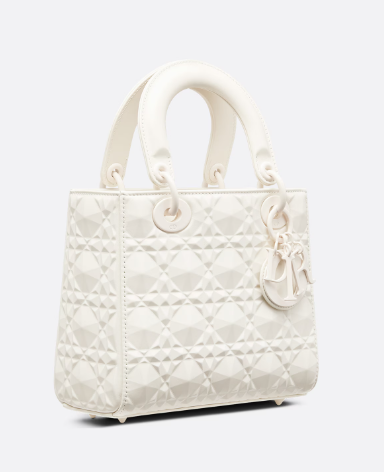 Dior Lady Dior Medium Bag in Matte White Cannage Calfskin with Black Hardware 20 cm