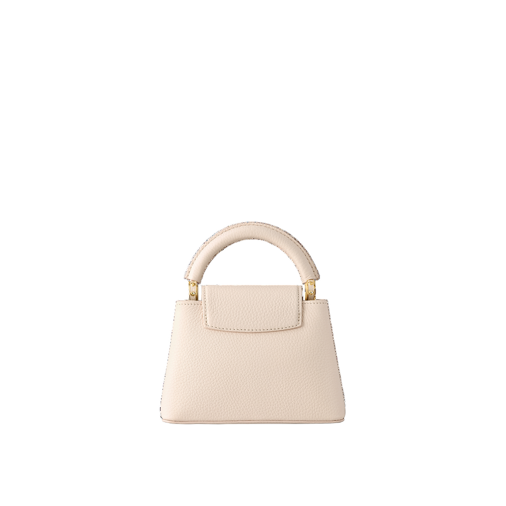 Louis Vuitton Capucines Mini Bag in Cream Grained Leather with Pink Handle and Gold Hardware 22 cm