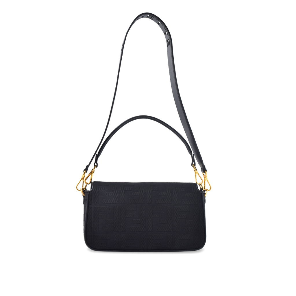 Fendi Baguette Bag in Black FF Canvas with Gold Hardware 26 cm