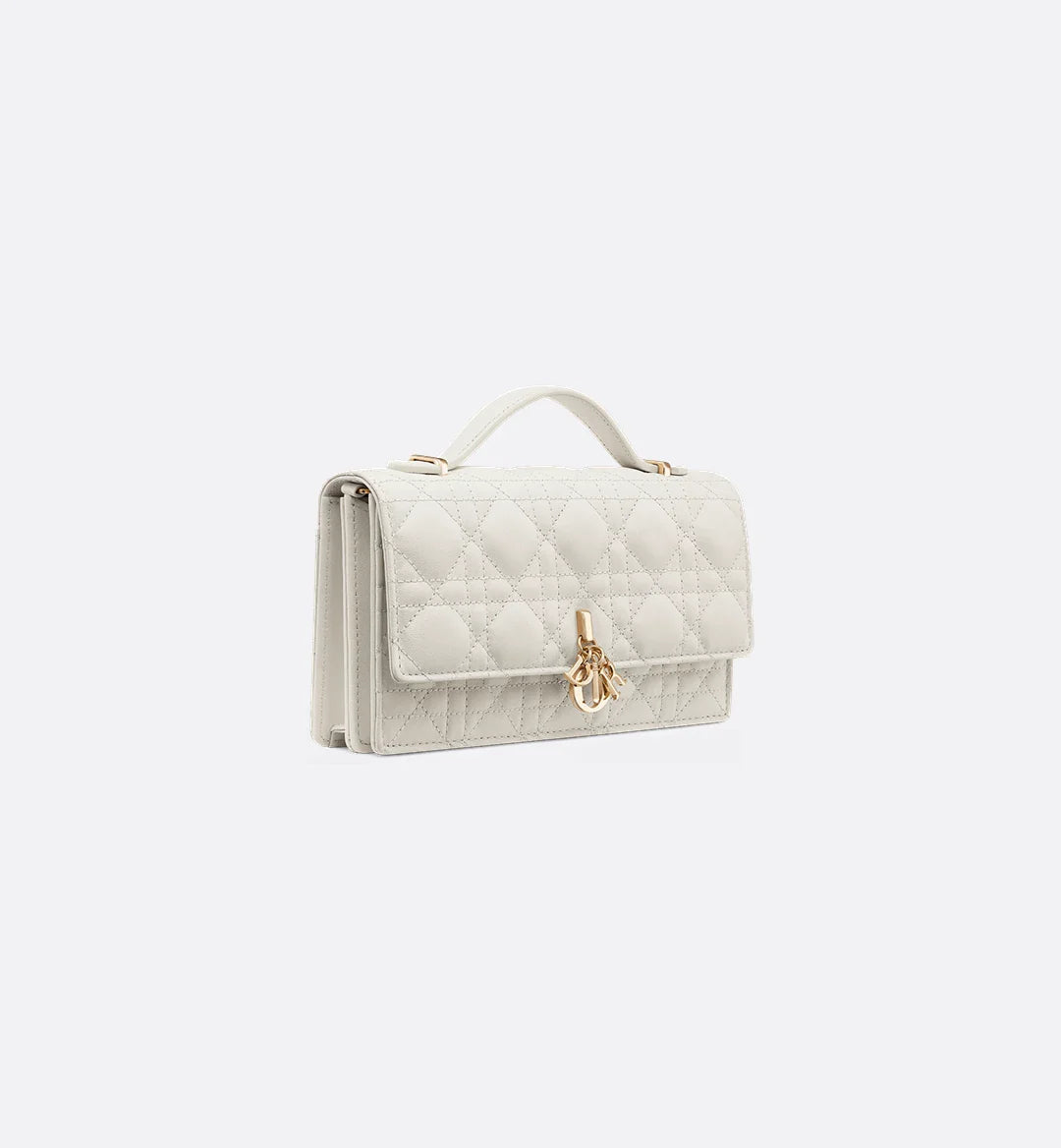Dior Lady Dior Top Handle Bag in White Quilted Lambskin with Gold Hardware – 20 cm