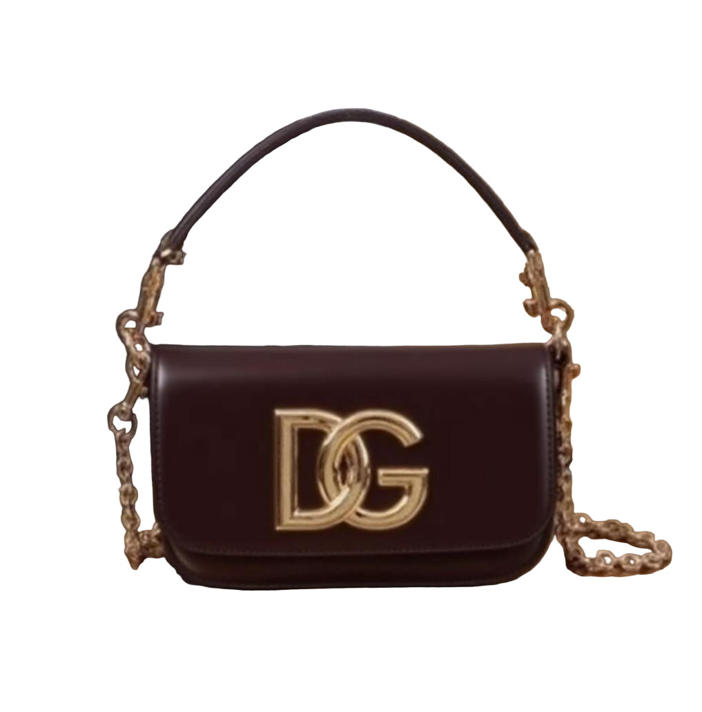 Dolce & Gabbana Shoulder bag in Burgundy made of calfskin leather with a Gold Chain DG logo