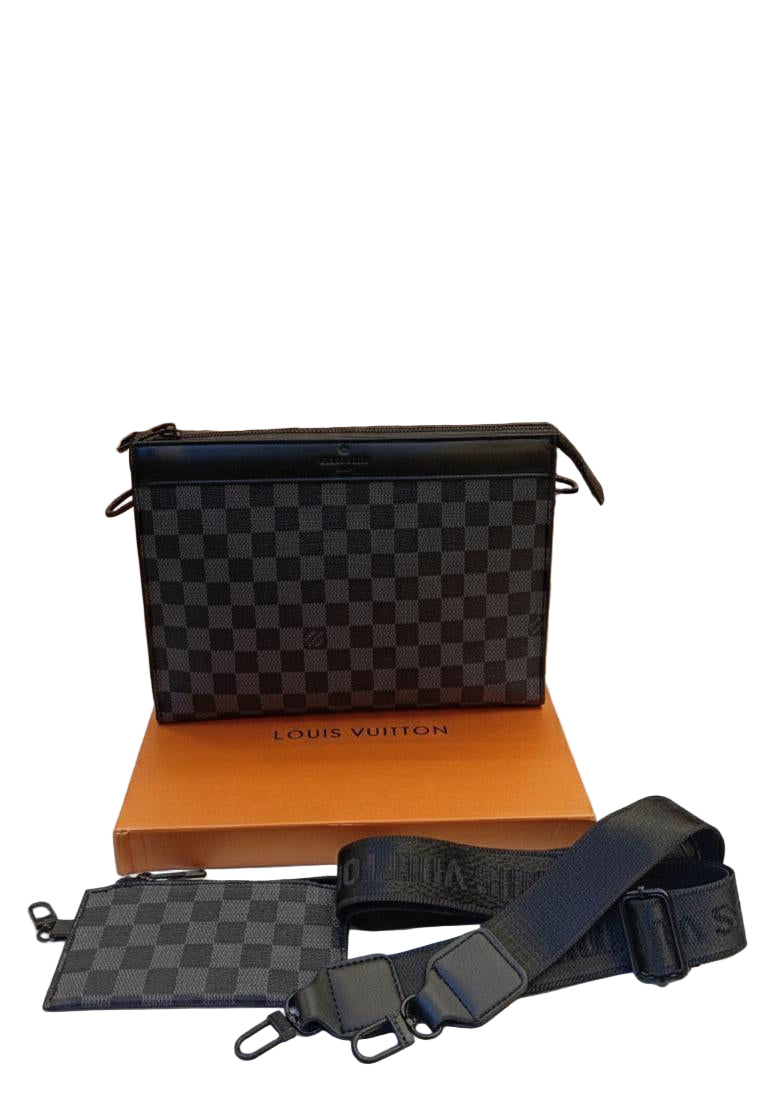 Louis Vuitton Pochette Volga in Damier Graphite Canvas Black & Grey with Black Hardware 27 cm