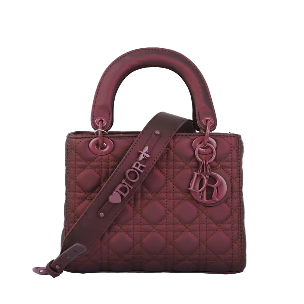 Dior Lady Dior Medium Bag in Matte Burgundy Cannage Calfskin with Black Hardware 20 cm
