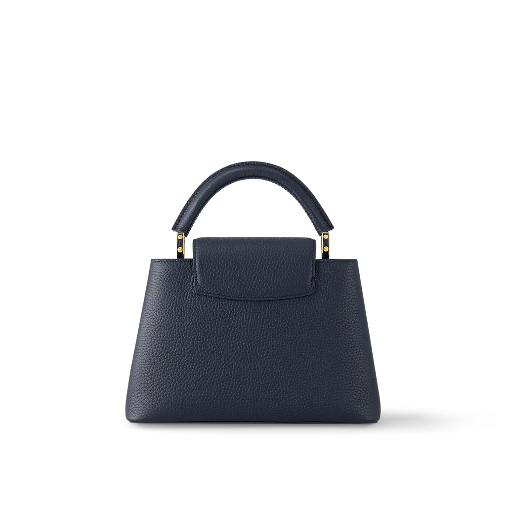 Louis Vuitton Capucines Mini Bag in Black Grained Leather and Gold Hardware 22 cm