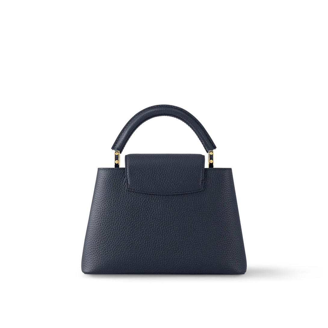 Louis Vuitton Capucines Mini Bag in Black Grained Leather and Gold Hardware 22 cm