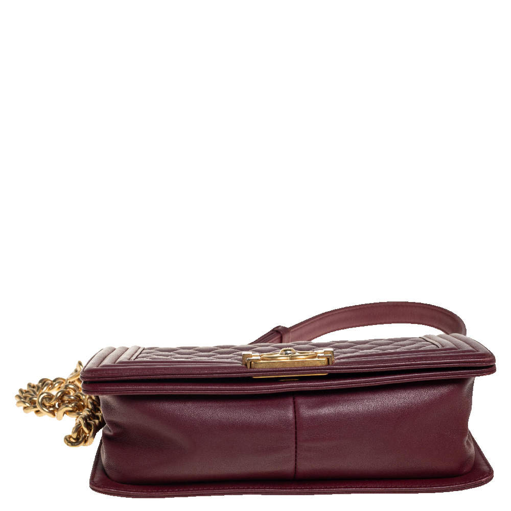 Chanel Boy Bag in burgundy Quilted Lambskin with Gold Hardware