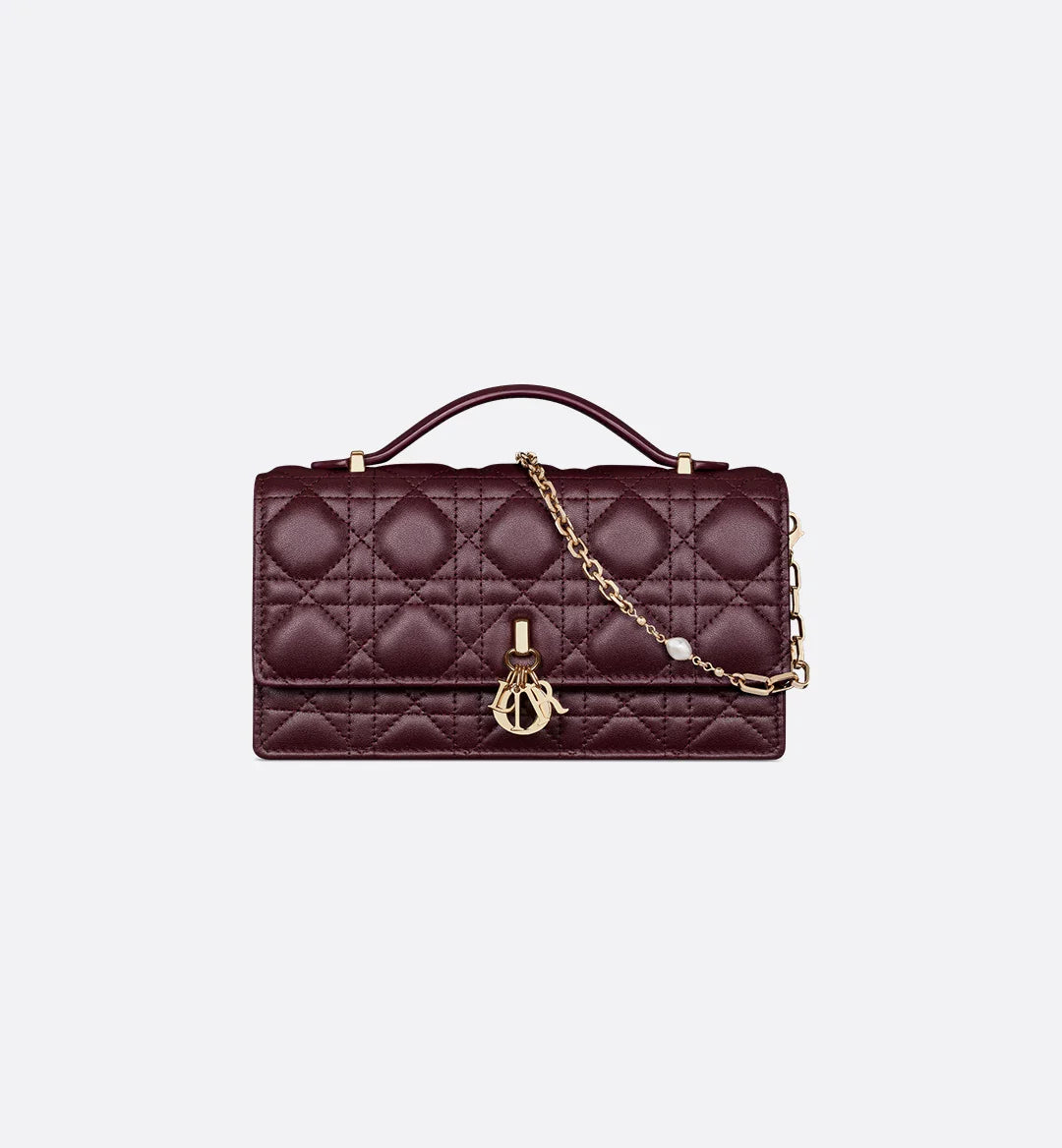 Dior Lady Dior Top Handle Bag in Burgundy Quilted Lambskin with Gold Hardware – 20 cm