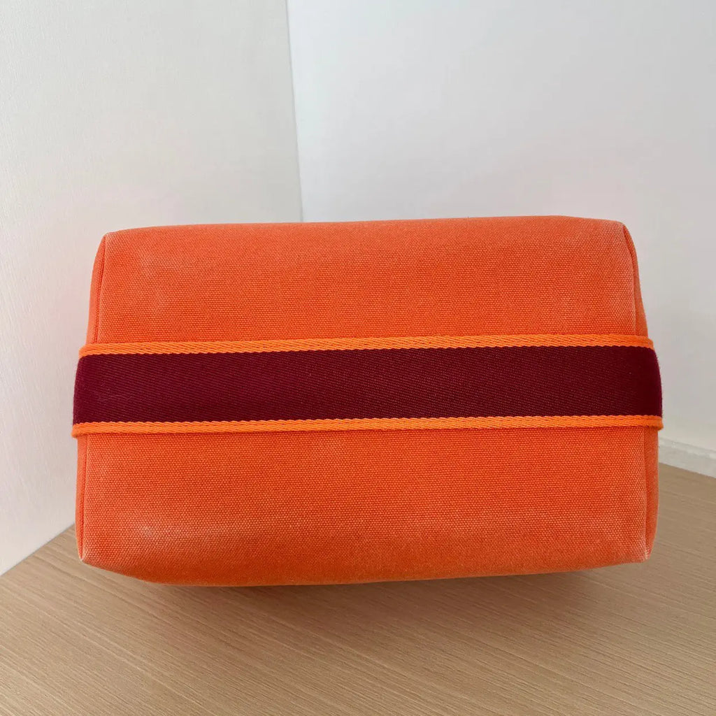 Hermes Bride à brac cloth vanity case in Orange Canvas with Purple and Silver Hardware 22 cm