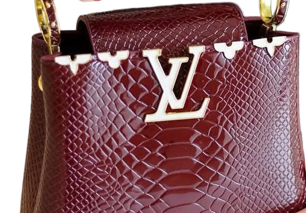 Louis Vuitton Capucines Mini Bag in Burgundy Glossy Snake-Embossed Leather with Gold Hardware 21 cm
