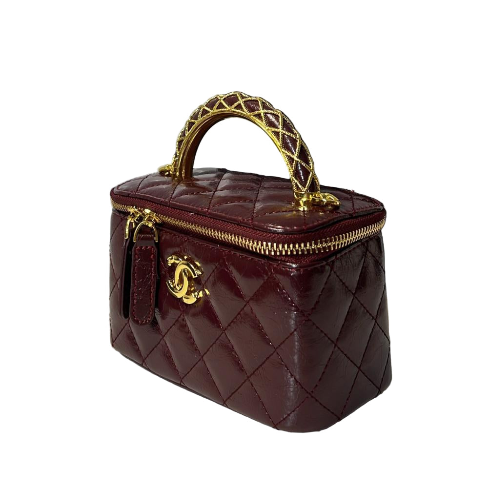 Chanel Vanity Case in Deep Burgundy Patent Leather Lambskin with Gold Hardware 17 cm
