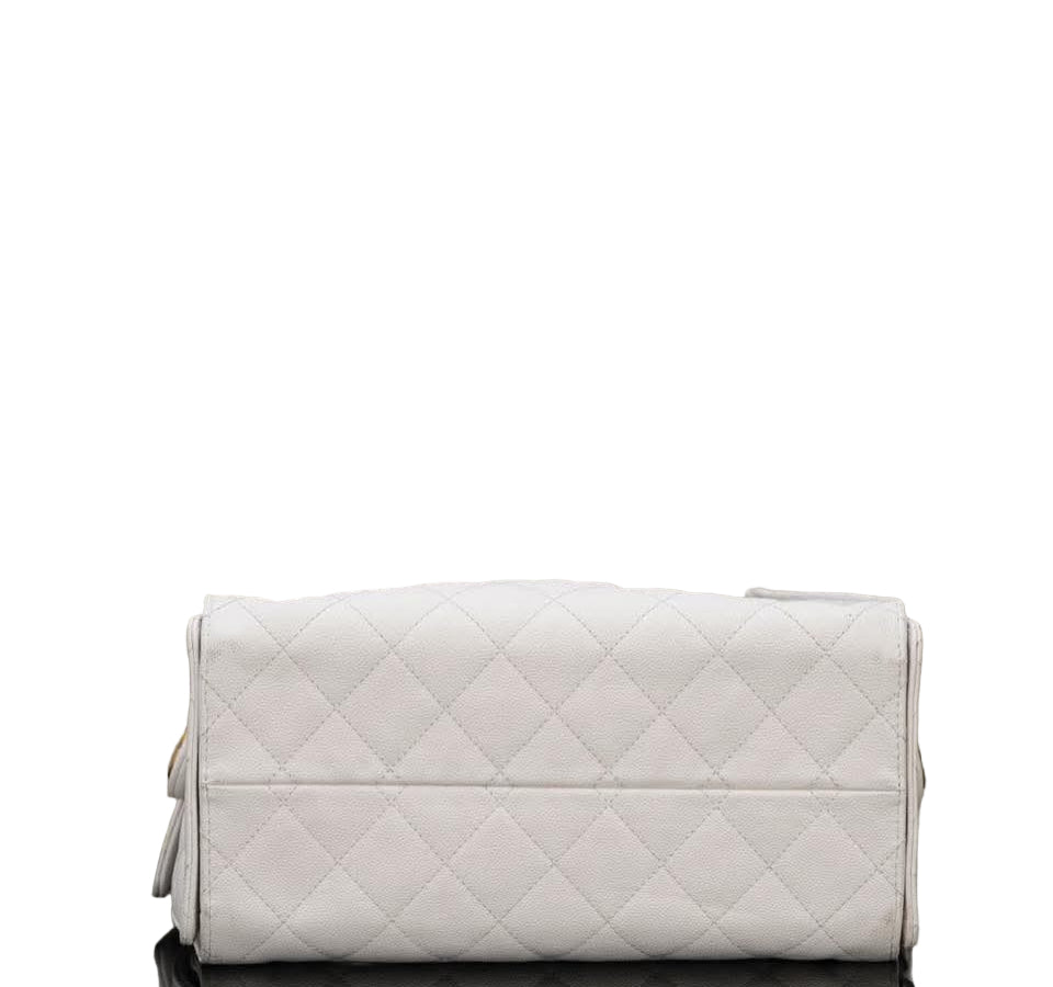 Chanel Gabrielle Drawstring Bucket Bag in White Quilted Metallic Calfskin with Gold Hardwa 26 cm