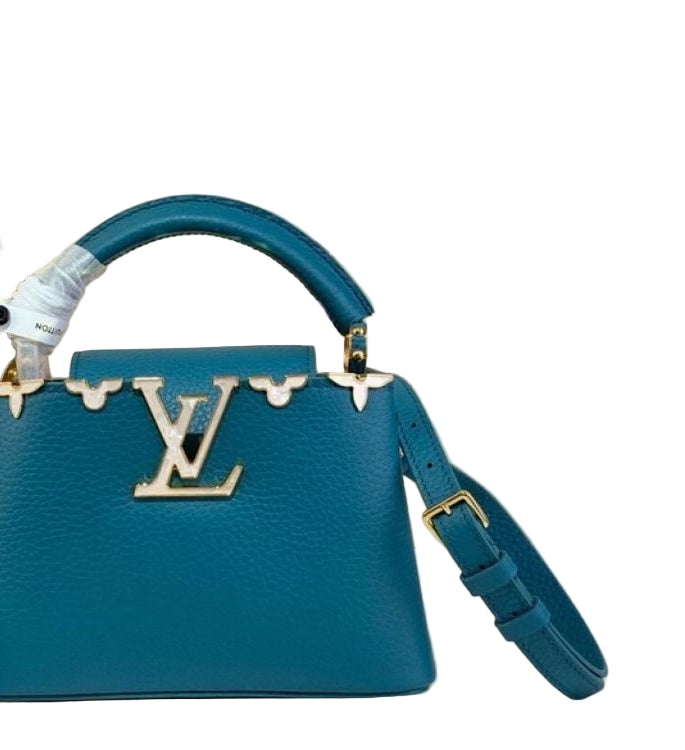 Louis Vuitton Capucines BB in Dark Turquoise Grained Taurillon Leather with Gold Hardware
