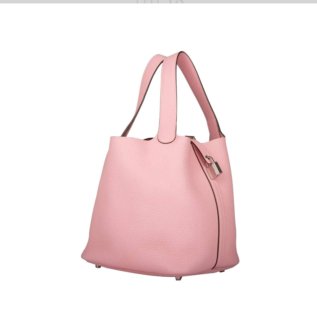 Hermes Picotin Style Bucket Bag in Rose Grained Leather with Silver Lock