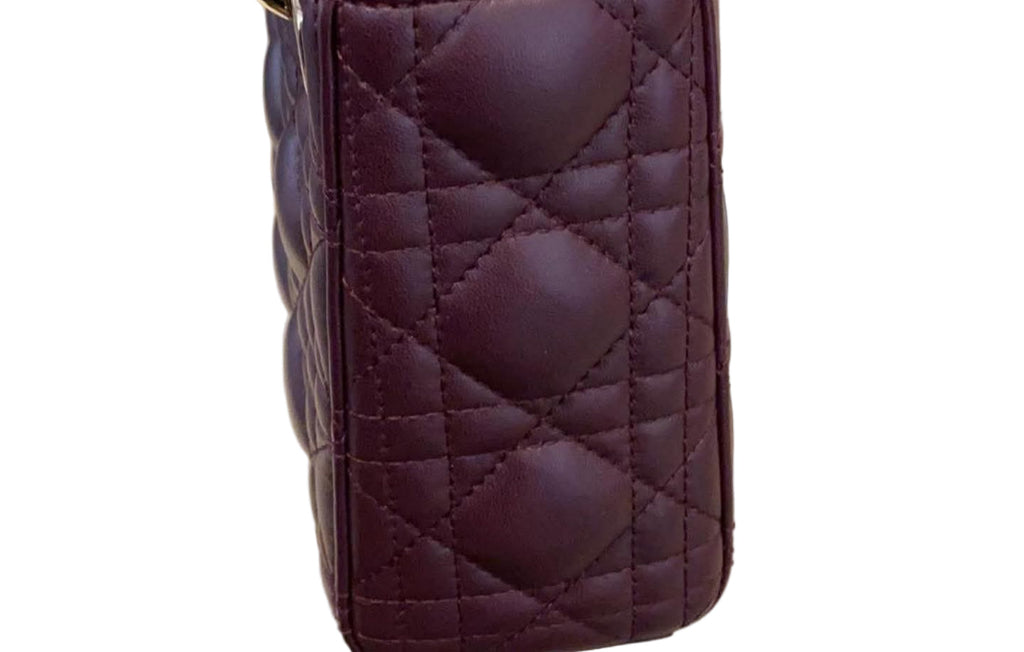 Dior Lady Dior Medium Bag in Matte Burgundy Cannage Calfskin with Black Hardware 20 cm
