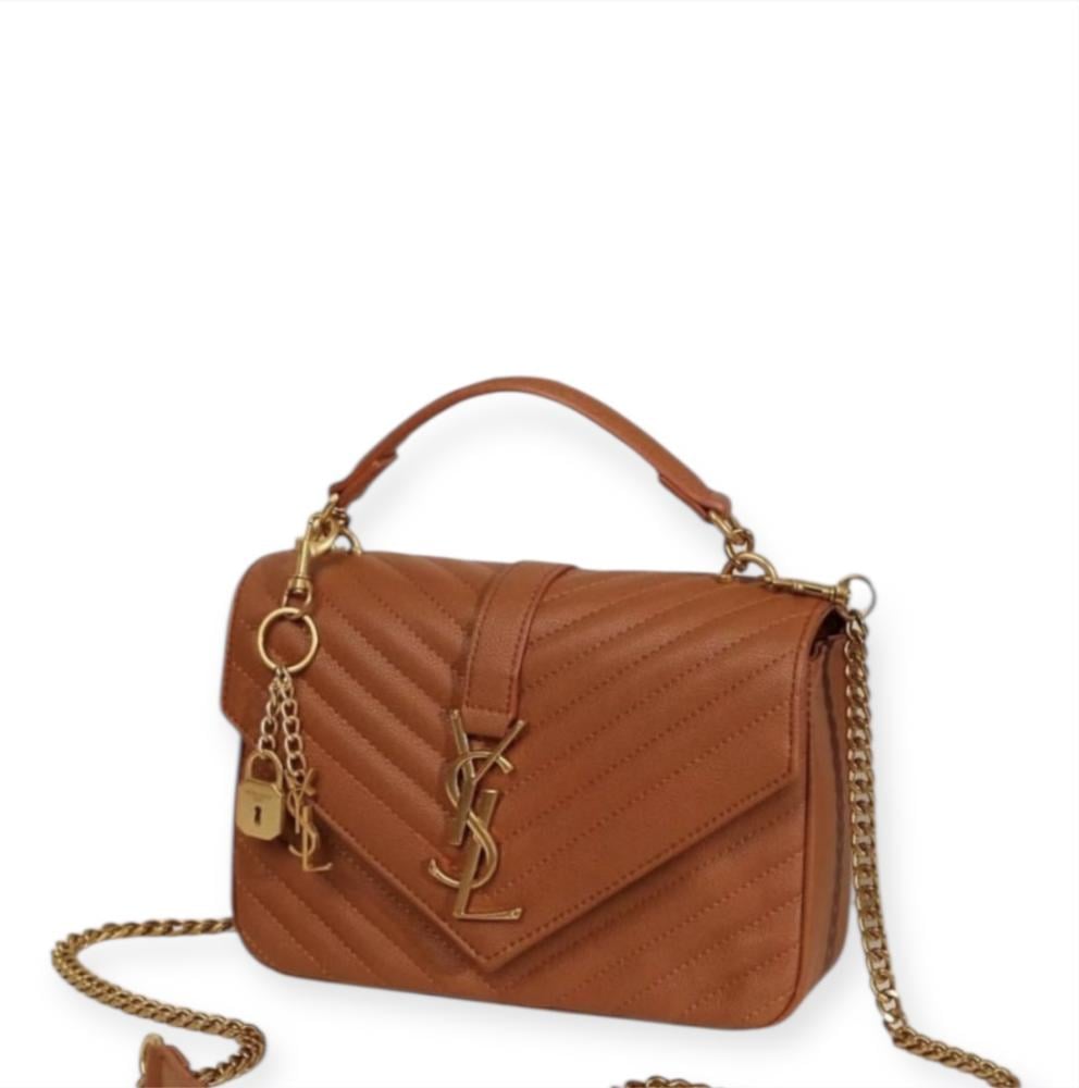 Saint Laurent 24 cm Tan Quilted Leather