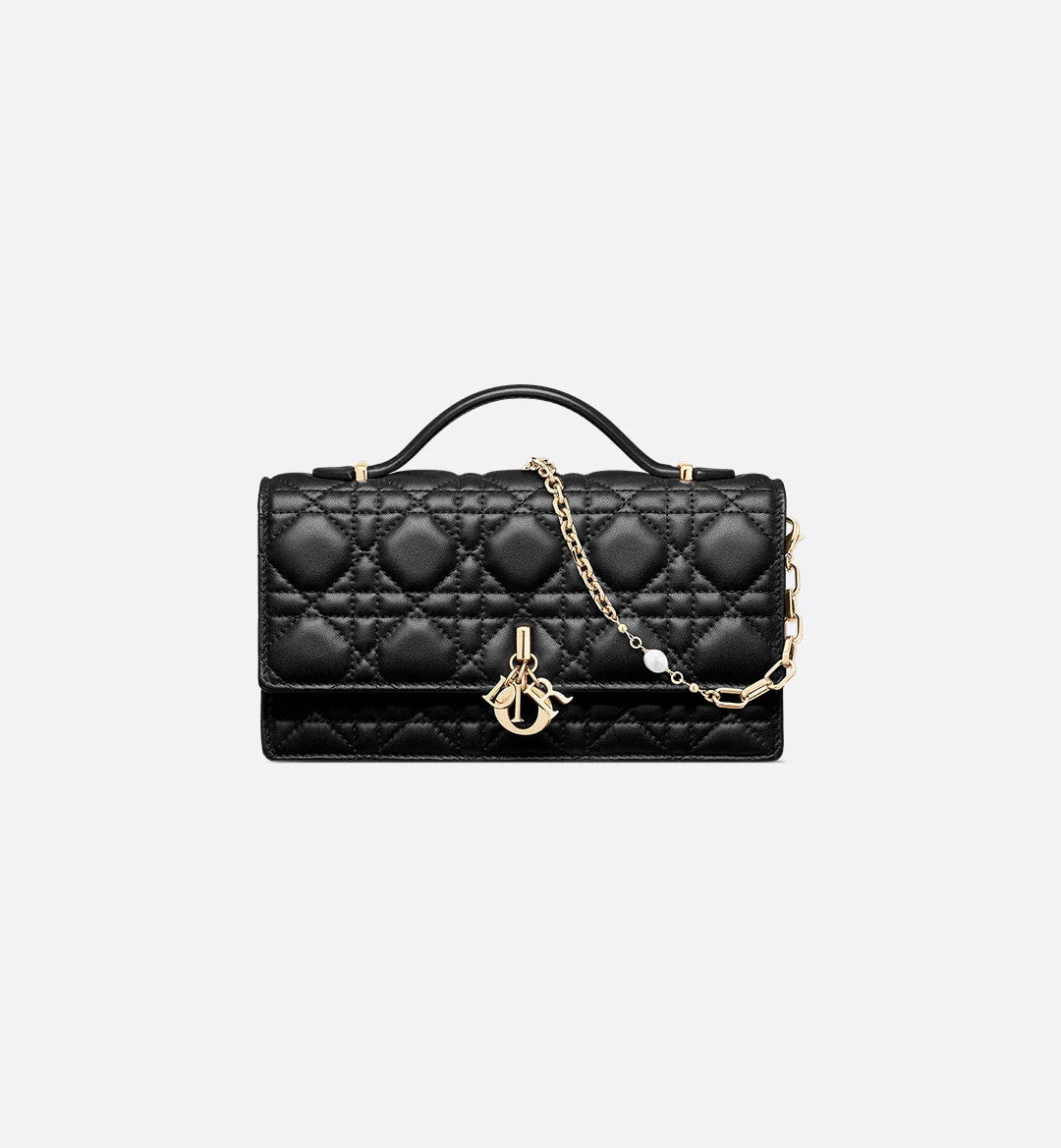 Dior Lady Dior Top Handle Bag in Black Quilted Lambskin with Gold Hardware – 20 cm
