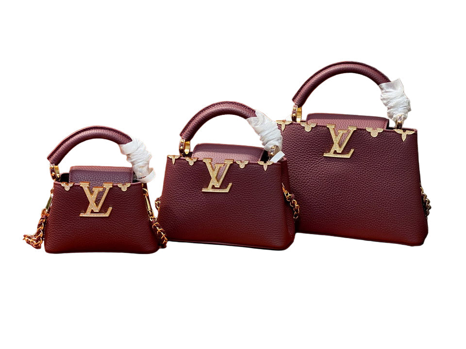 Louis Vuitton Capucines BB in Burgundy Grained Taurillon Leather with Gold Hardware