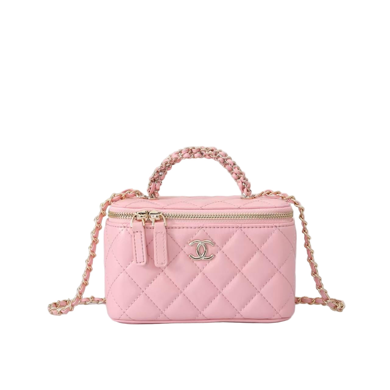 Chanel Vanity Case in Pink Quilted Lambskin with Gold Hardware 17 cm
