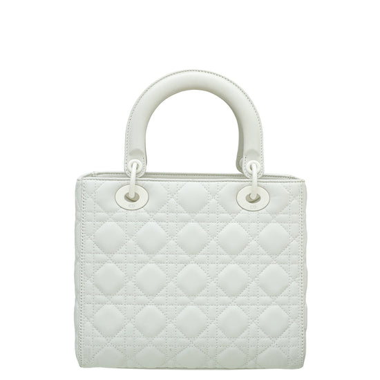 Dior Lady Dior Medium Bag in Matte White Cannage Calfskin with Black Hardware 20 cm