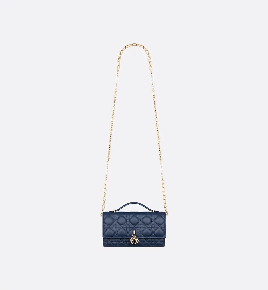 Dior Lady Dior Top Handle Bag in Navy Blue Quilted Lambskin with Gold Hardware – 20 cm