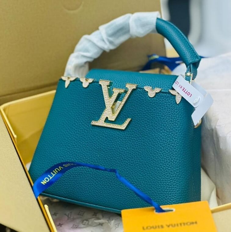 Louis Vuitton Capucines BB in Dark Turquoise Grained Taurillon Leather with Gold Hardware