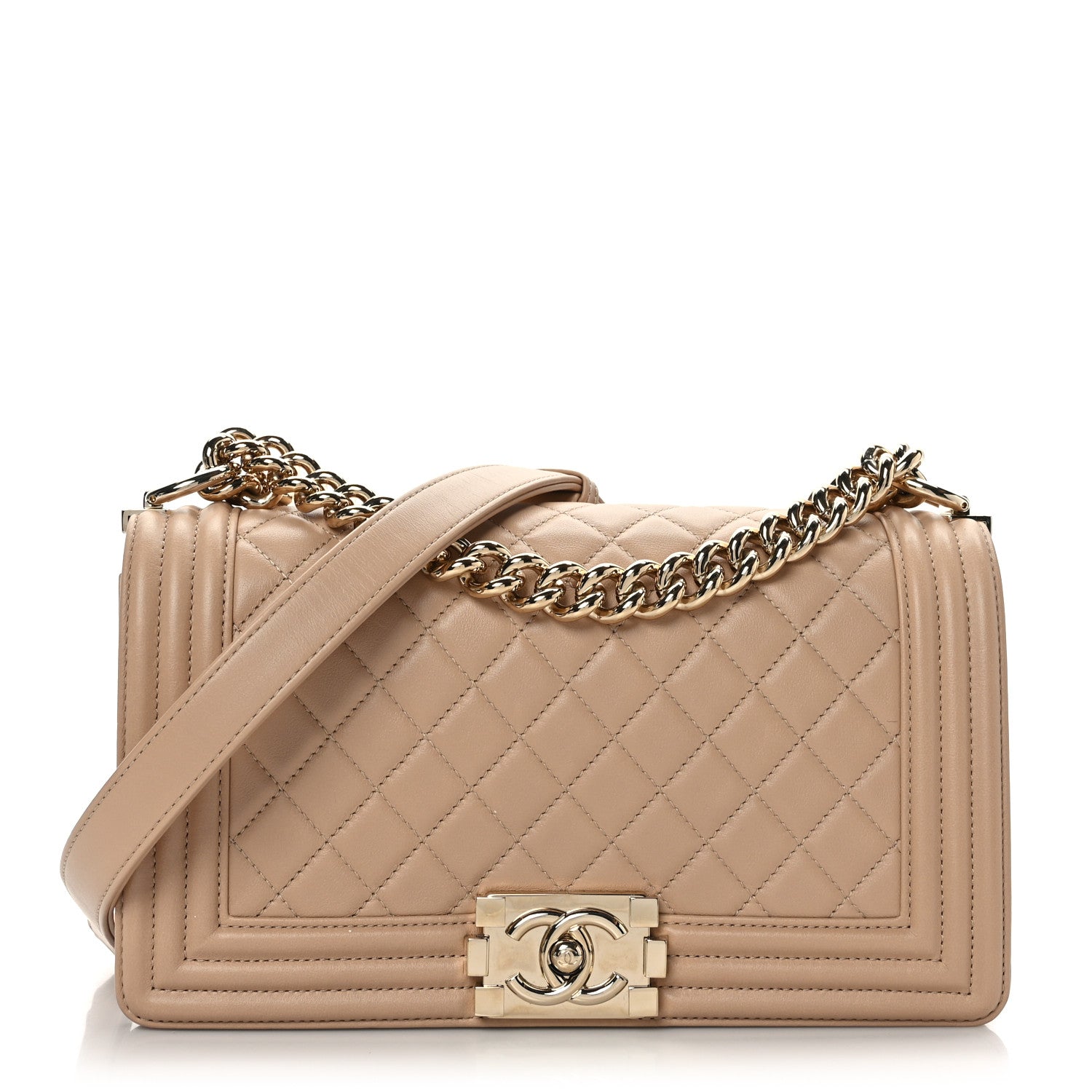 Chanel Boy Bag in Gold Quilted Lambskin with Gold Hardware