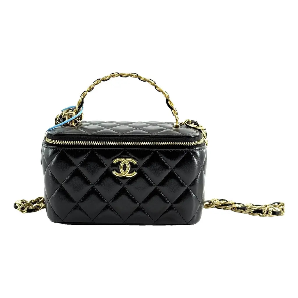 Chanel Vanity Case in Black Patent Leather Lambskin with Gold Hardware 17 cm