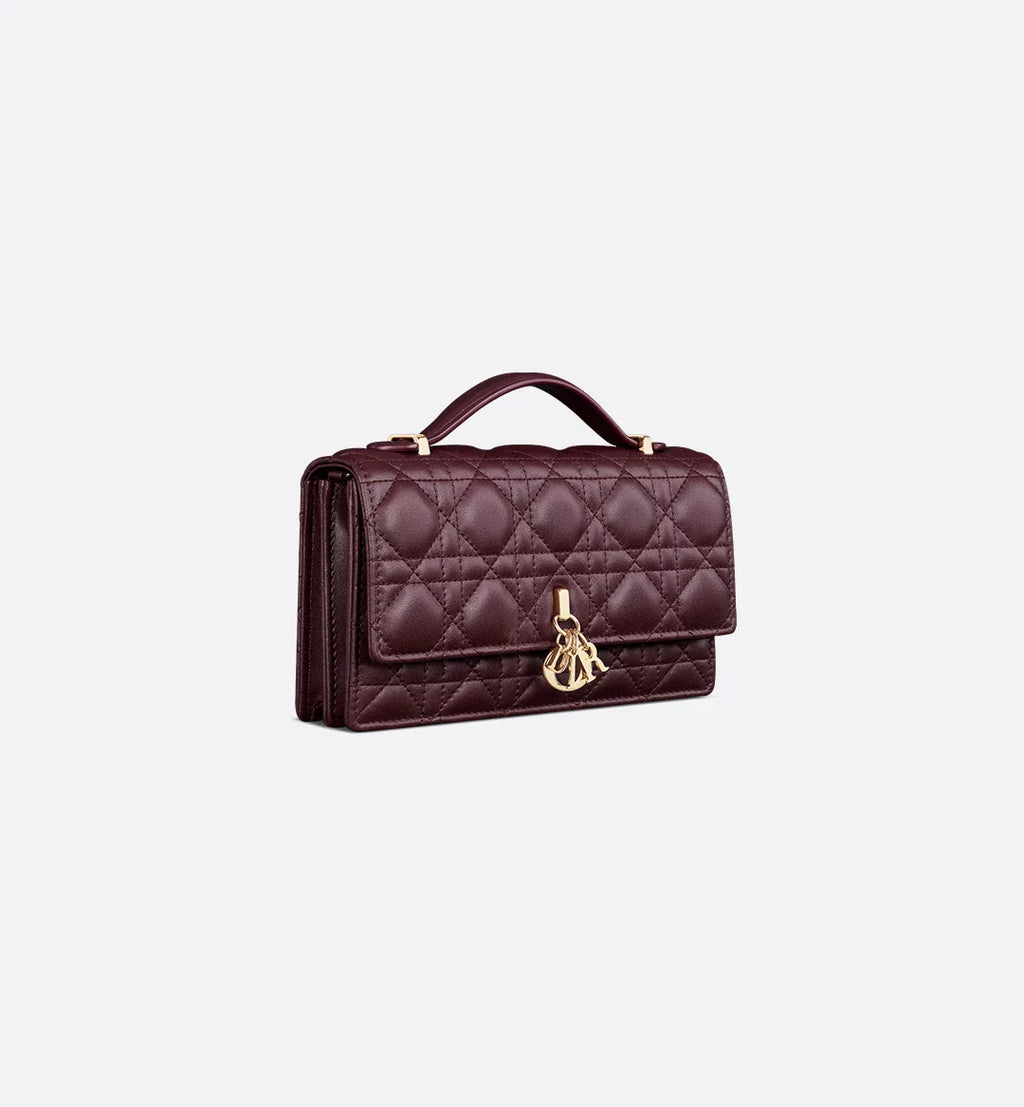 Dior Lady Dior Top Handle Bag in Burgundy Quilted Lambskin with Gold Hardware – 20 cm