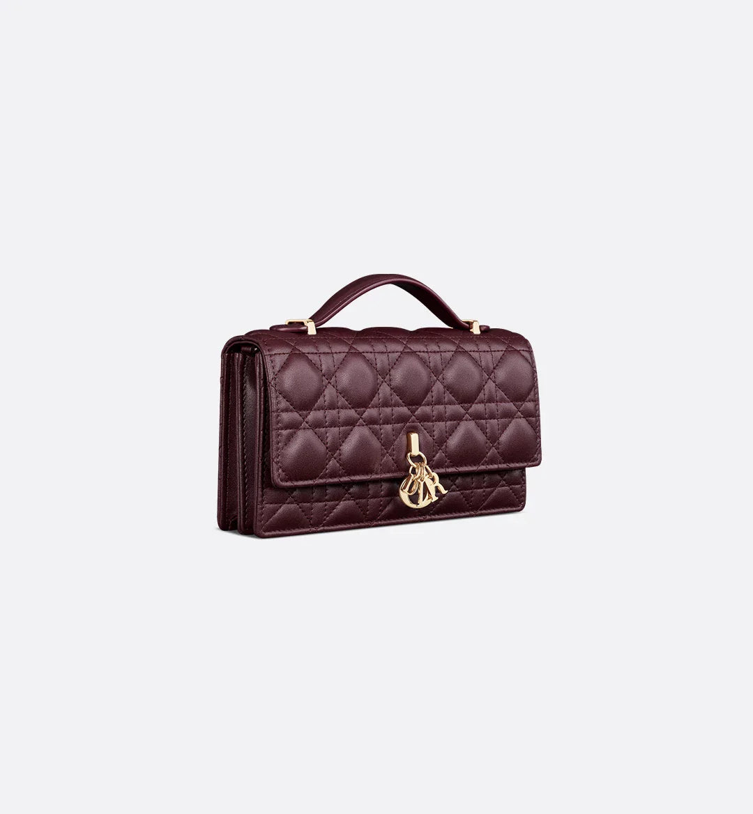 Dior Lady Dior Top Handle Bag in Burgundy Quilted Lambskin with Gold Hardware – 20 cm