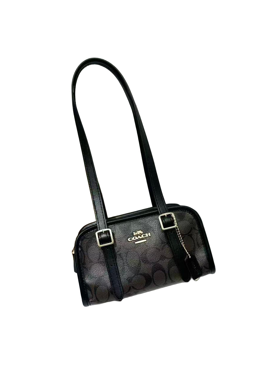 Coach Shoulder Bag in Black/Charcoal Signature Canvas 20 cm