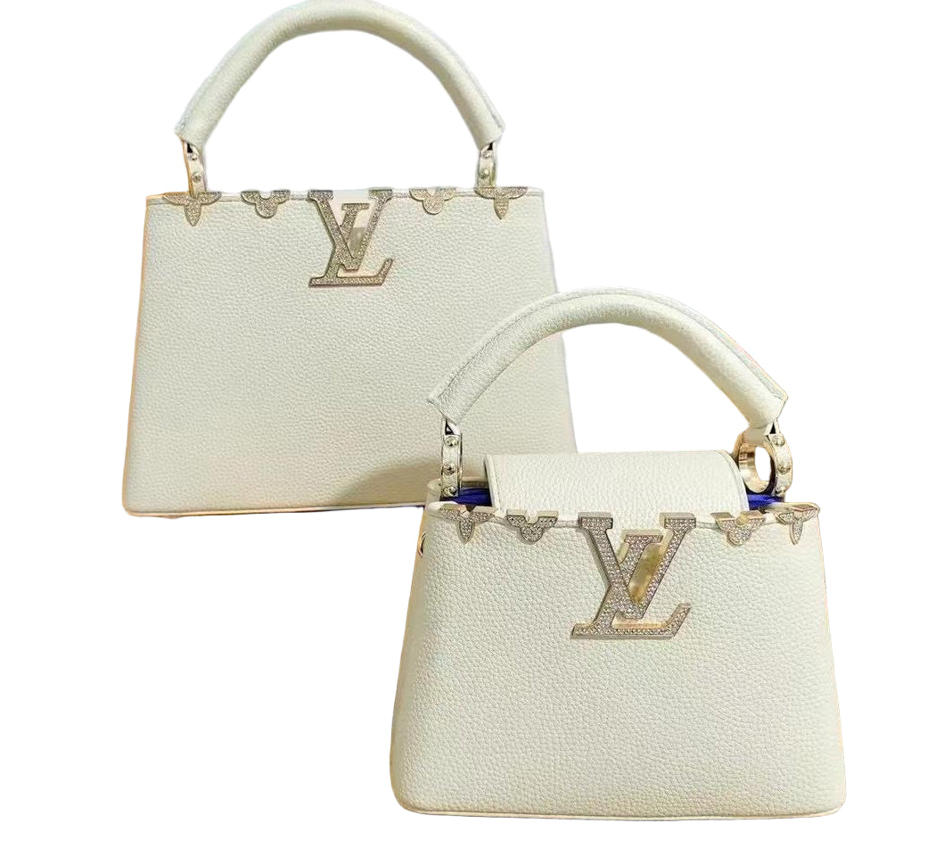 Louis Vuitton Capucines BB in White Grained Taurillon Leather with Gold Hardware