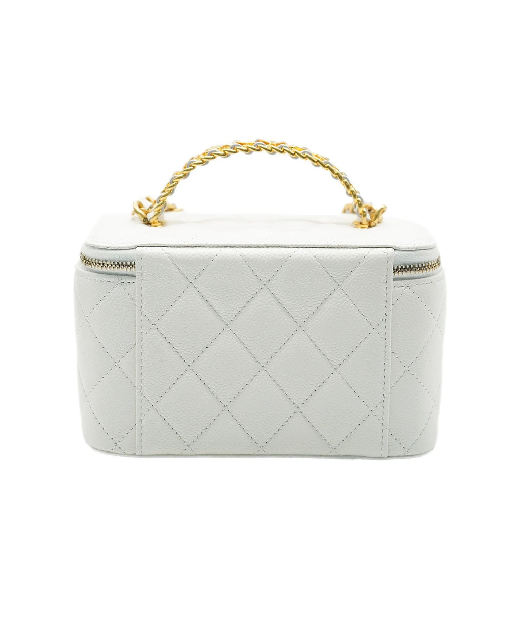 Chanel Vanity Case in White Quilted Lambskin with Gold Hardware 17 cm