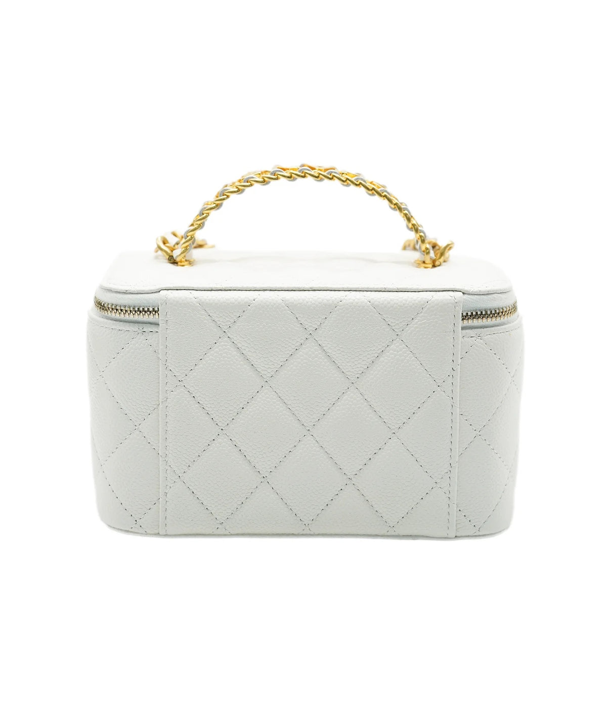 Chanel Vanity Case in White Quilted Lambskin with Gold Hardware 17 cm